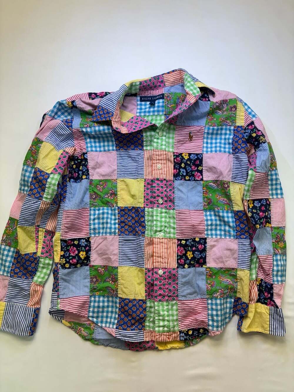 Ralph Lauren Girls Patchwork Print Long Sleeve Button-Down Shirt Size 4